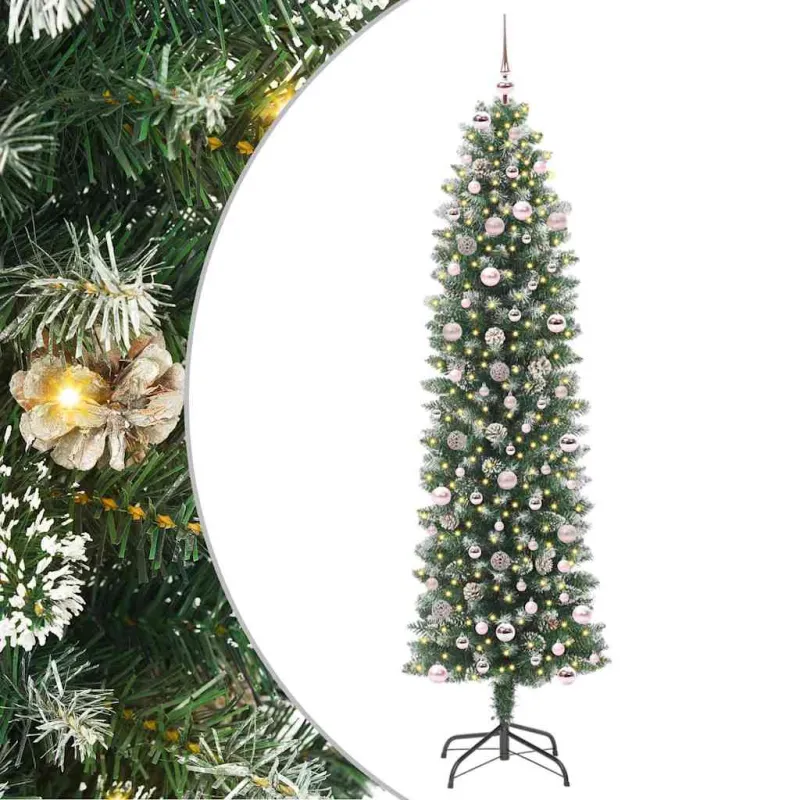 Dirbtinis lieknas Kalėdų medis su 300 LED Žalia ir balta 240 cm