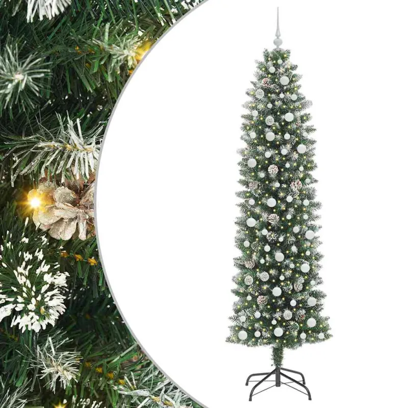 Dirbtinis lieknas Kalėdų medis su 300 LED Žalia ir balta 240 cm