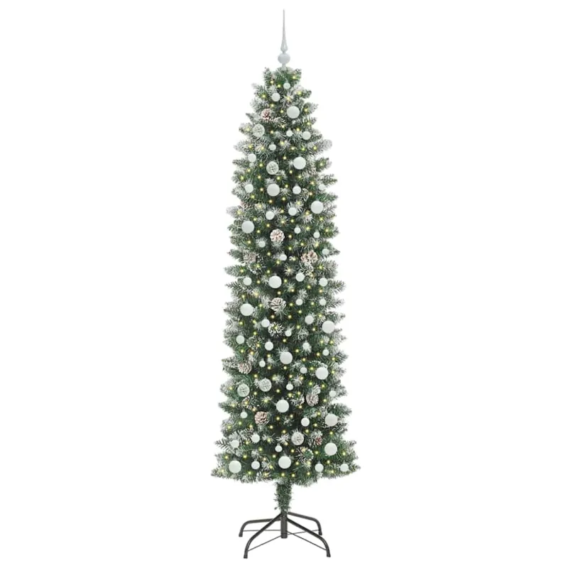 Dirbtinis lieknas Kalėdų medis su 300 LED Žalia ir balta 240 cm