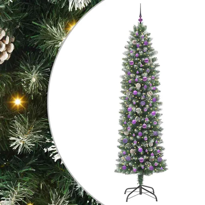 Dirbtinis lieknas Kalėdų medis su 300 LED Žalia ir balta 240 cm