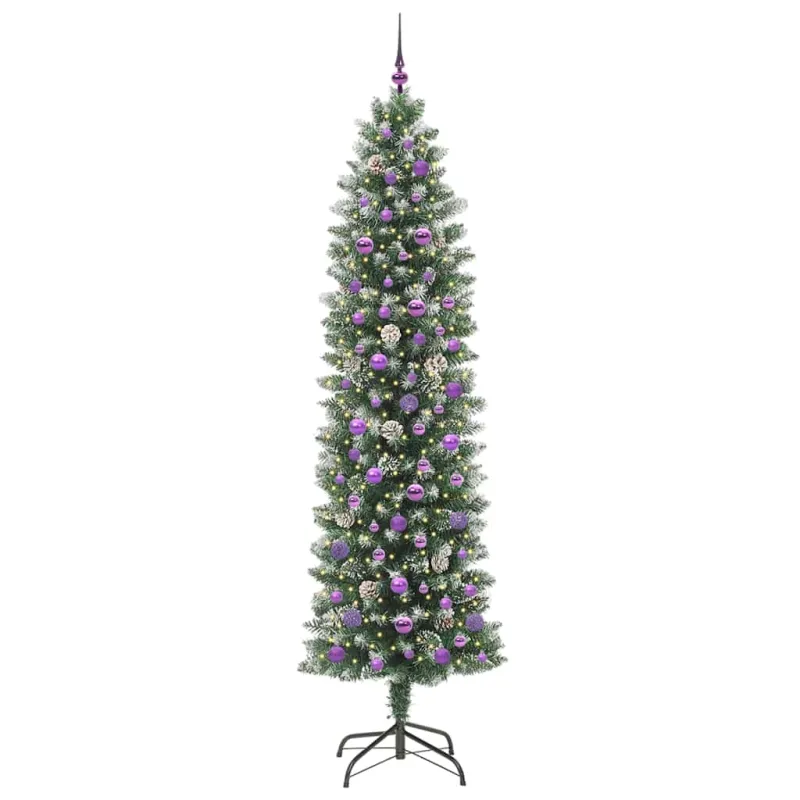 Dirbtinis lieknas Kalėdų medis su 300 LED Žalia ir balta 240 cm