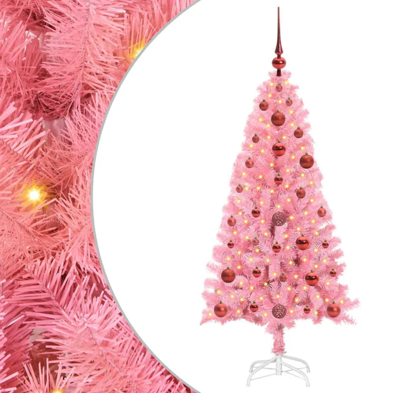 Kalėdų eglutė su 150 LED s stovu Rožinė 120 cm PVC