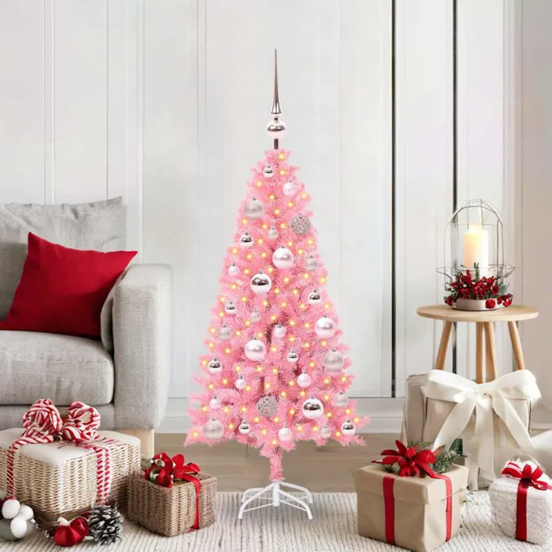 Kalėdų eglutė su 150 LED s stovu Rožinė 120 cm PVC