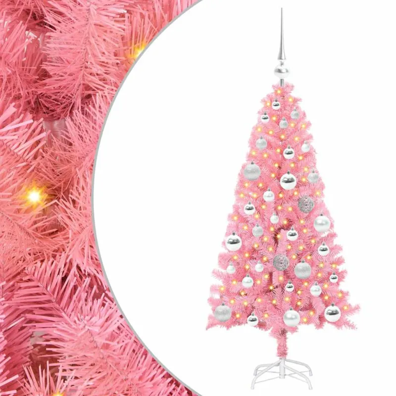 Kalėdų eglutė su 150 LED s stovu Rožinė 120 cm PVC