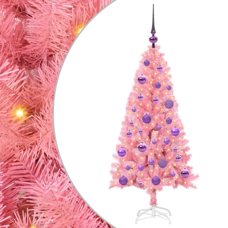 Kalėdų eglutė su 150 LED s stovu Rožinė 120 cm PVC