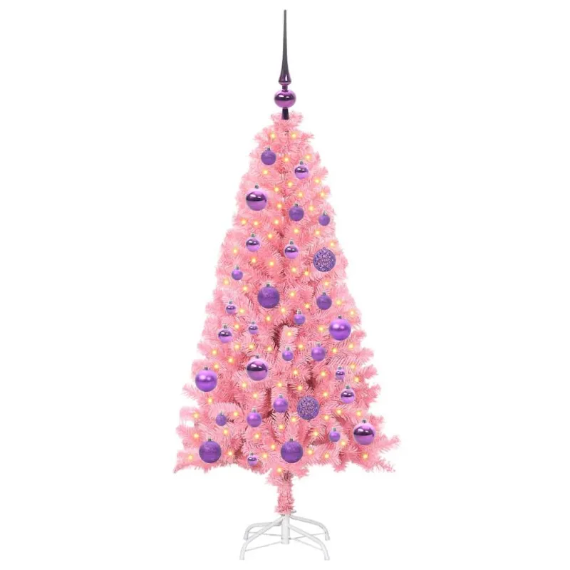 Kalėdų eglutė su 150 LED s stovu Rožinė 120 cm PVC
