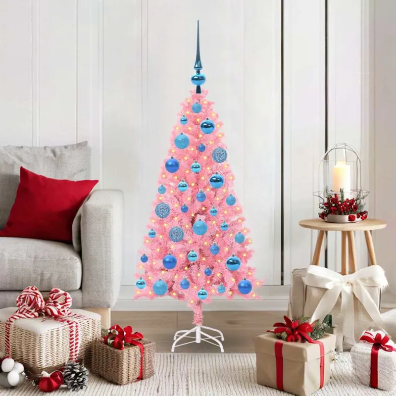 Kalėdų eglutė su 150 LED s stovu Rožinė 120 cm PVC