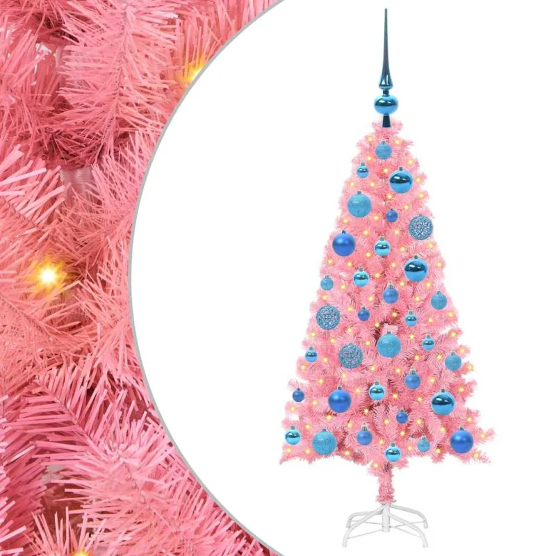 Kalėdų eglutė su 150 LED s stovu Rožinė 120 cm PVC