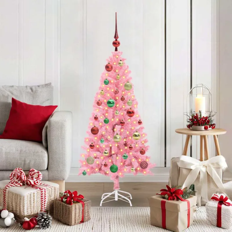 Kalėdų eglutė su 150 LED s stovu Rožinė 120 cm PVC