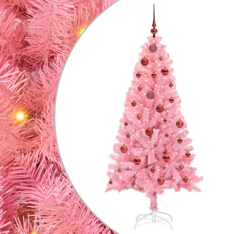 Kalėdų eglutė su 150 LED s stovu Rožinė 150 cm PVC