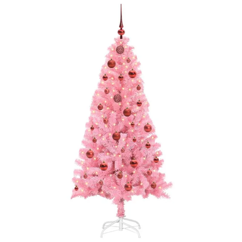 Kalėdų eglutė su 150 LED s stovu Rožinė 150 cm PVC