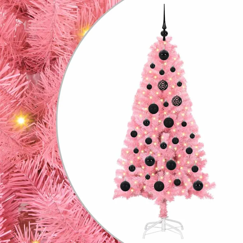 Kalėdų eglutė su 150 LED s stovu Rožinė 150 cm PVC
