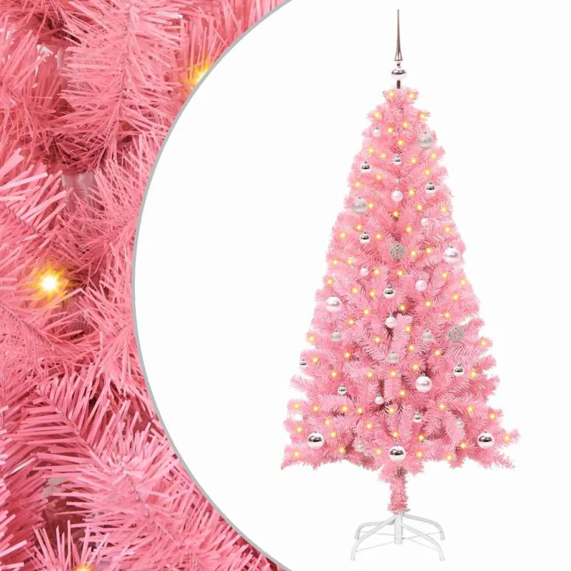 Kalėdų eglutė su 150 LED s stovu Rožinė 150 cm PVC