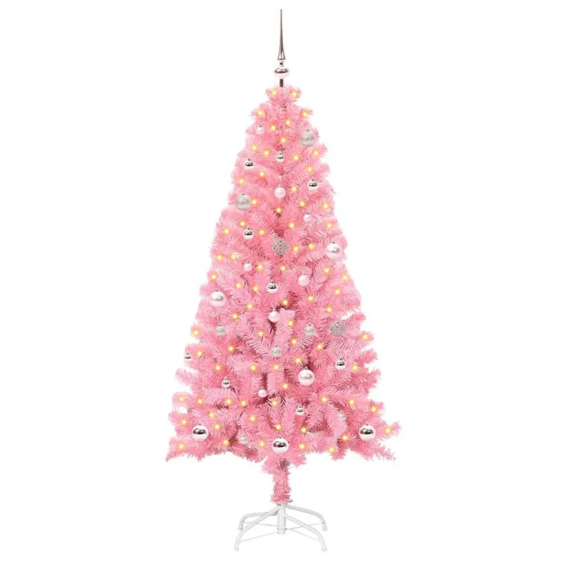 Kalėdų eglutė su 150 LED s stovu Rožinė 150 cm PVC