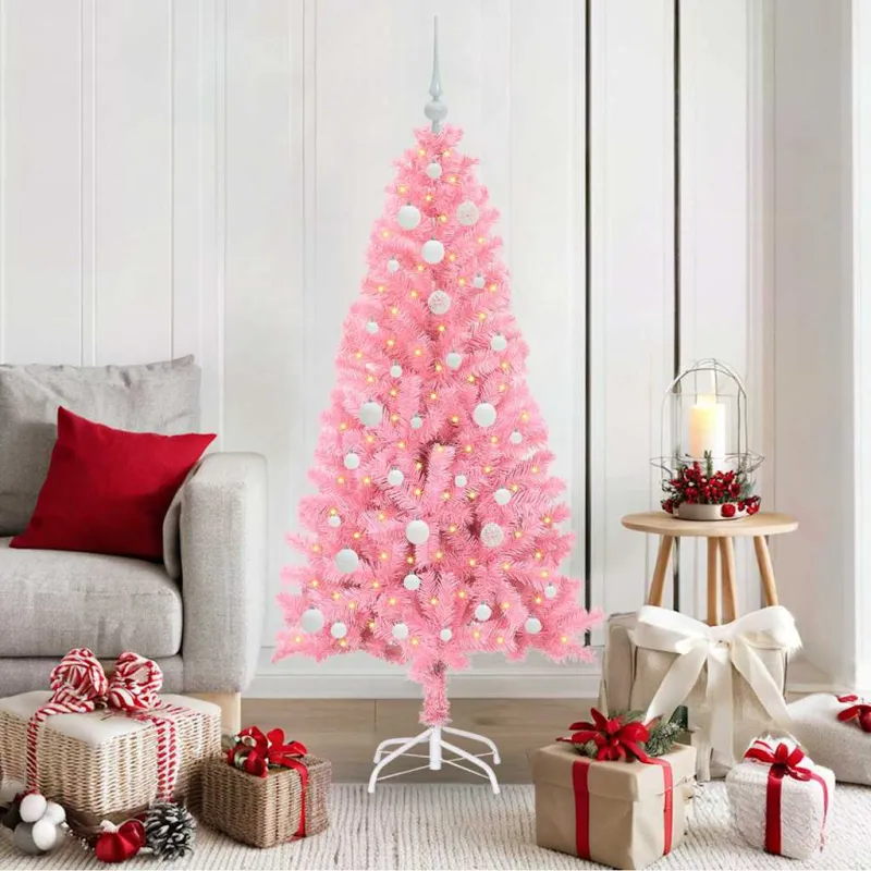 Kalėdų eglutė su 150 LED s stovu Rožinė 150 cm PVC
