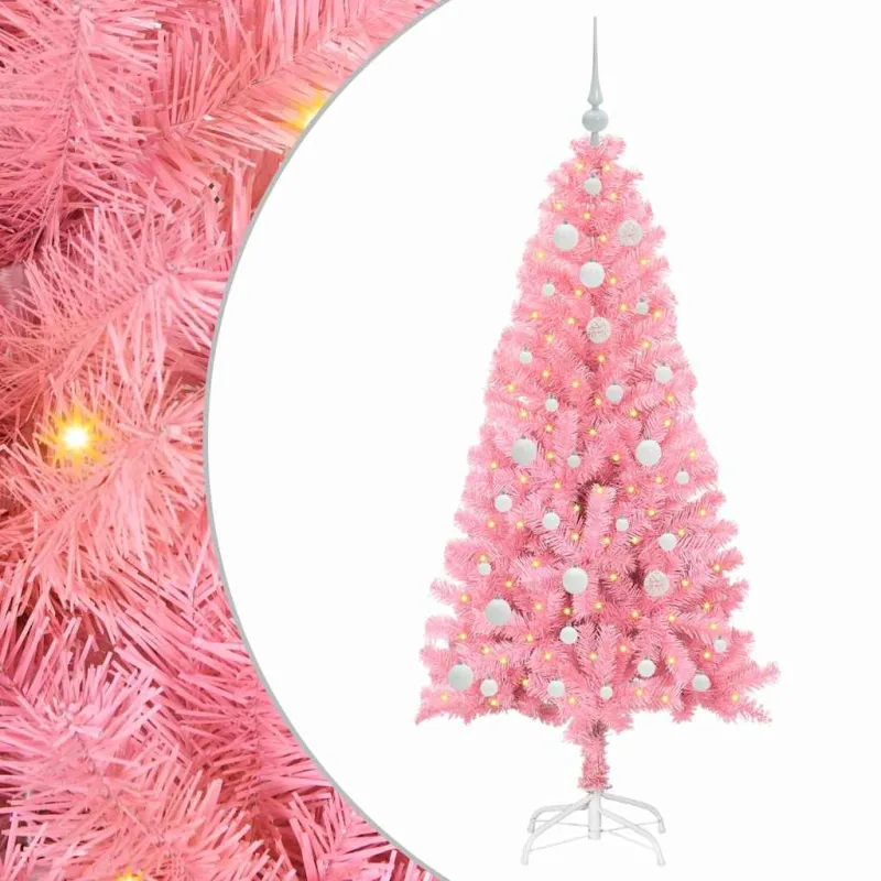 Kalėdų eglutė su 150 LED s stovu Rožinė 150 cm PVC