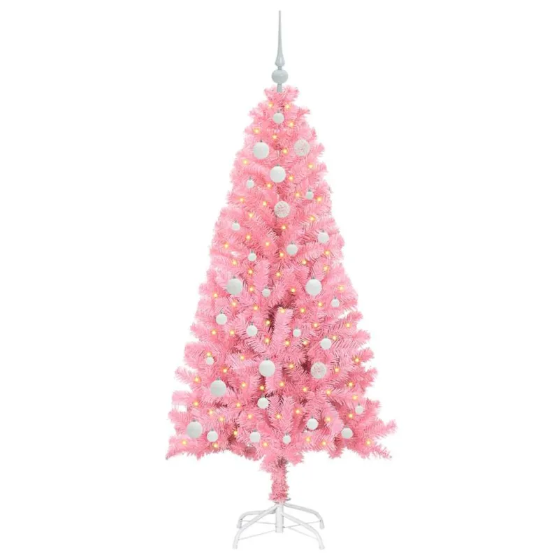 Kalėdų eglutė su 150 LED s stovu Rožinė 150 cm PVC