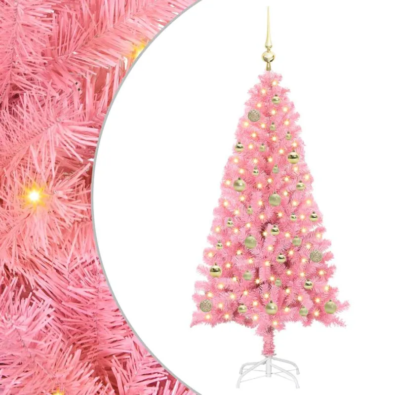 Kalėdų eglutė su 150 LED s stovu Rožinė 150 cm PVC