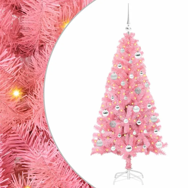 Kalėdų eglutė su 150 LED s stovu Rožinė 150 cm PVC