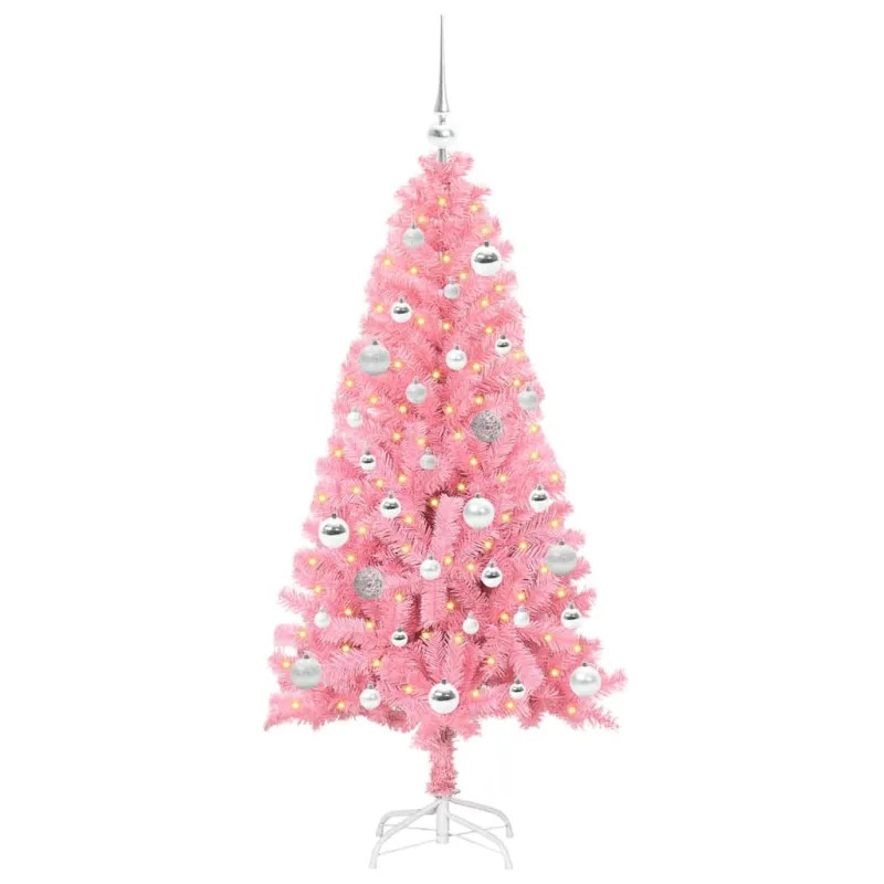 Kalėdų eglutė su 150 LED s stovu Rožinė 150 cm PVC