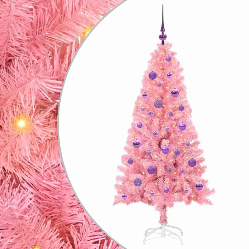 Kalėdų eglutė su 150 LED s stovu Rožinė 150 cm PVC