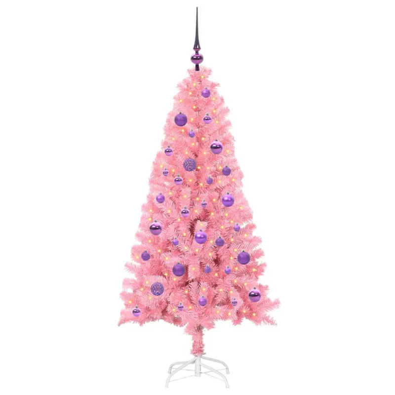 Kalėdų eglutė su 150 LED s stovu Rožinė 150 cm PVC