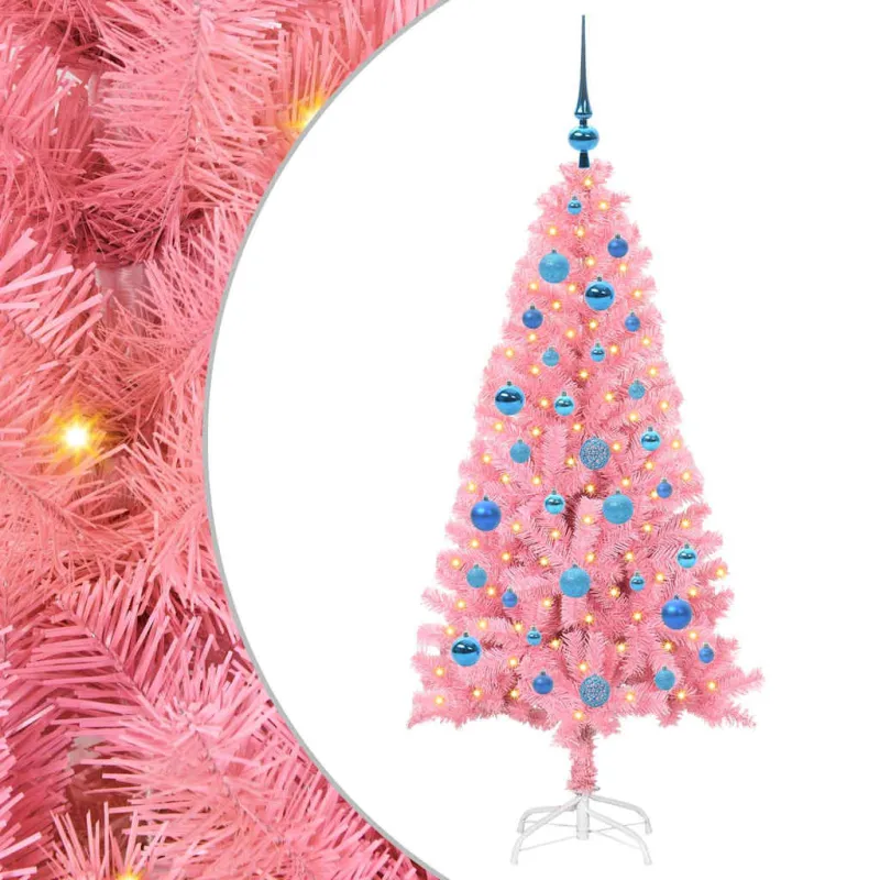 Kalėdų eglutė su 150 LED s stovu Rožinė 150 cm PVC