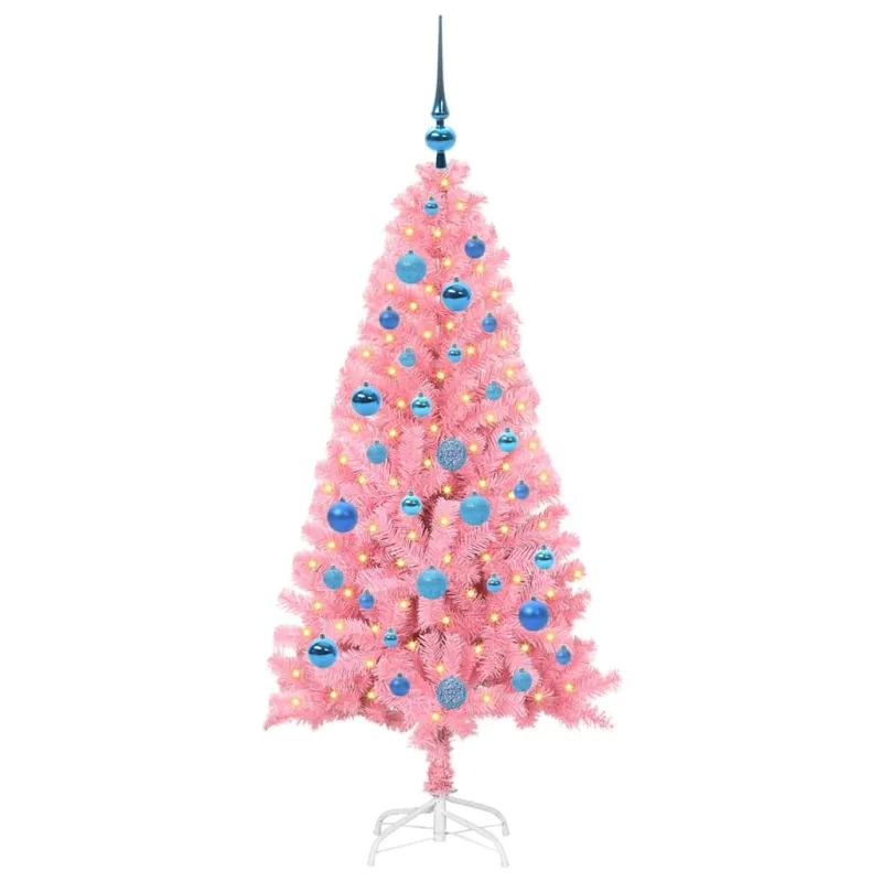 Kalėdų eglutė su 150 LED s stovu Rožinė 150 cm PVC