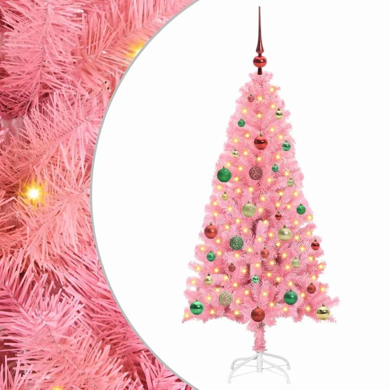 Kalėdų eglutė su 150 LED s stovu Rožinė 150 cm PVC