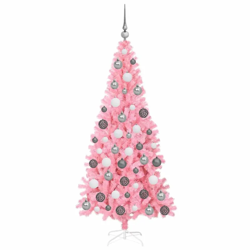 Kalėdų eglutė su 300 LED s stovu Rožinė 180 cm PVC