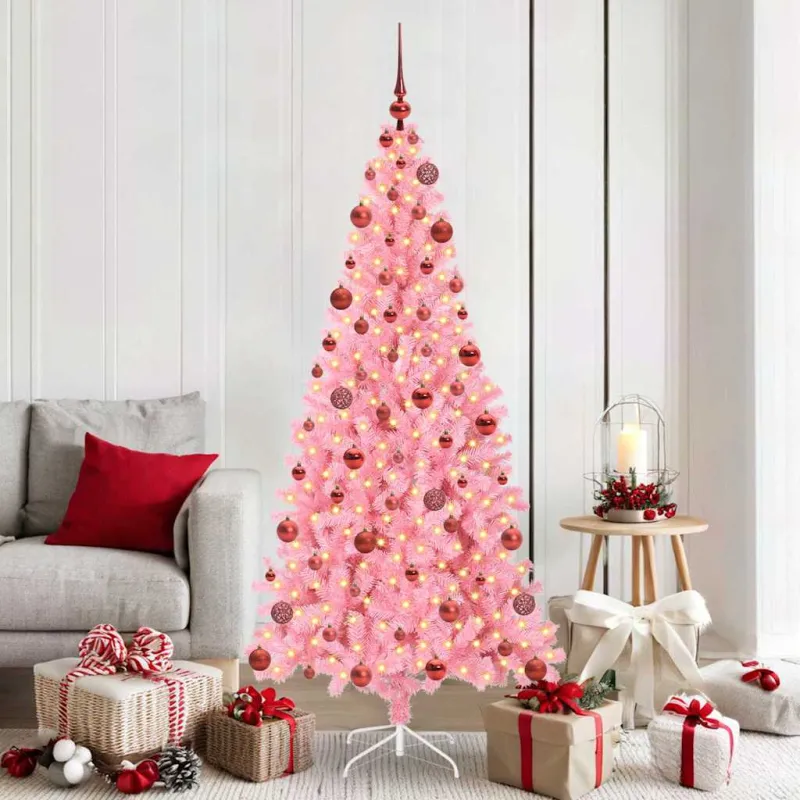 Kalėdų eglutė su 300 LED s stovu Rožinė 180 cm PVC