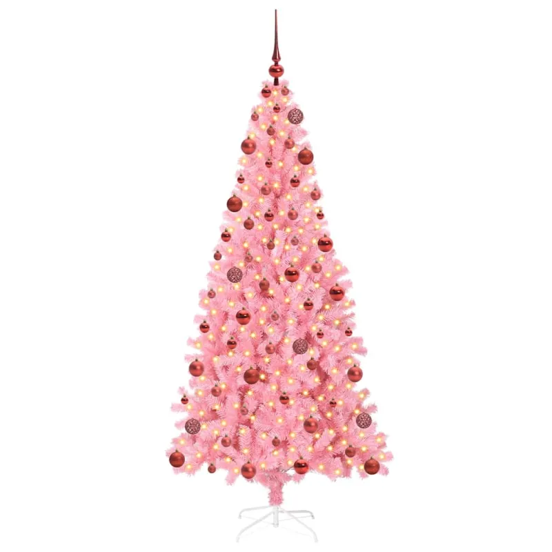 Kalėdų eglutė su 300 LED s stovu Rožinė 180 cm PVC