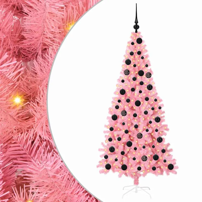 Kalėdų eglutė su 300 LED s stovu Rožinė 180 cm PVC