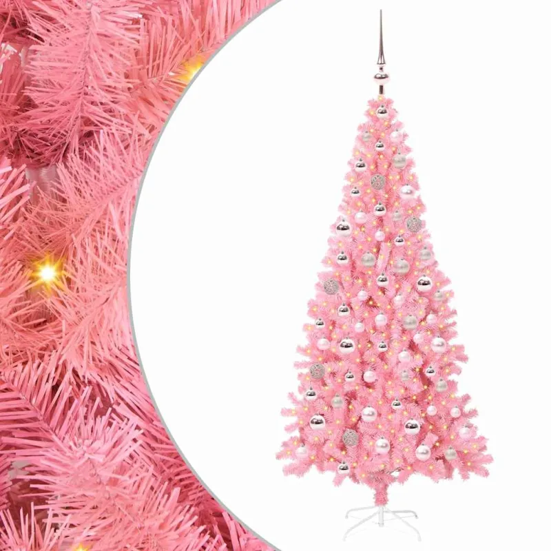 Kalėdų eglutė su 300 LED s stovu Rožinė 180 cm PVC