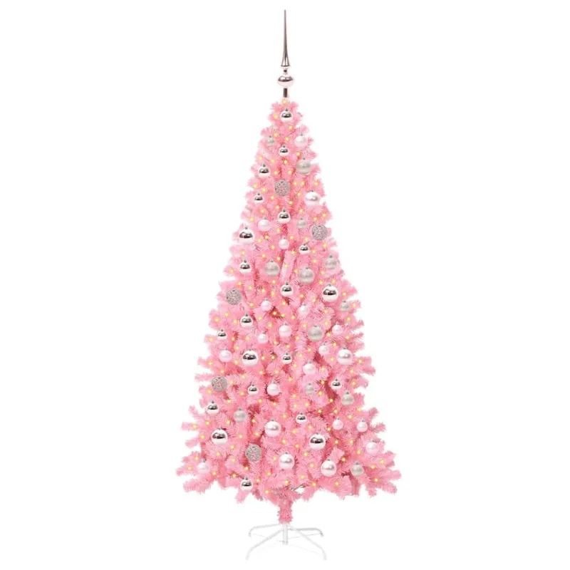 Kalėdų eglutė su 300 LED s stovu Rožinė 180 cm PVC