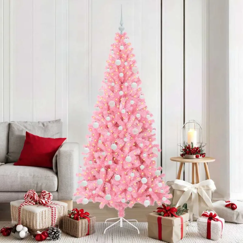 Kalėdų eglutė su 300 LED s stovu Rožinė 180 cm PVC