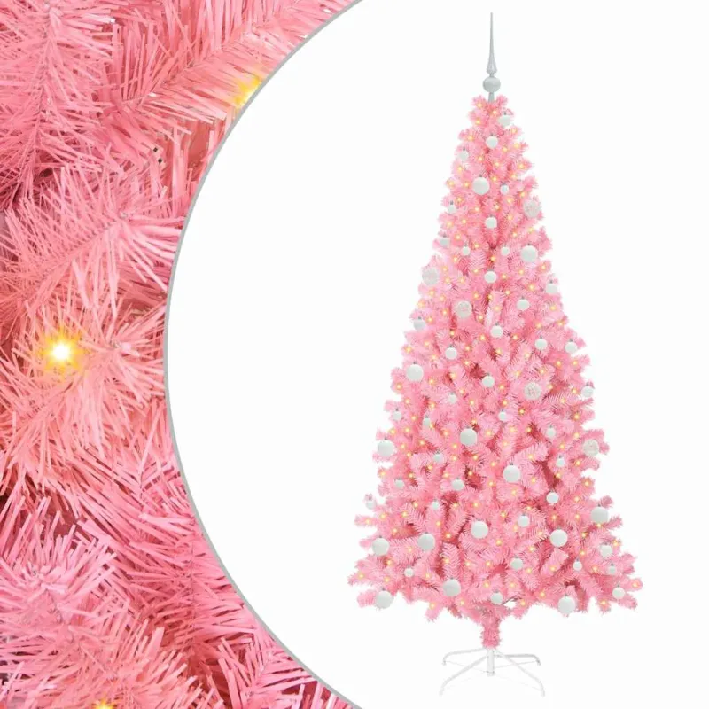 Kalėdų eglutė su 300 LED s stovu Rožinė 180 cm PVC