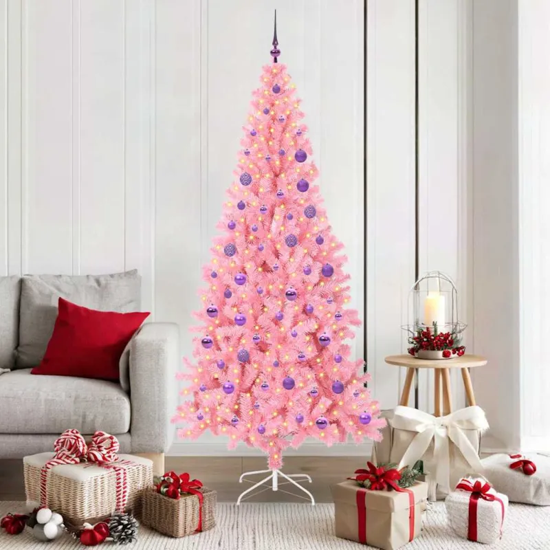 Kalėdų eglutė su 300 LED s stovu Rožinė 180 cm PVC