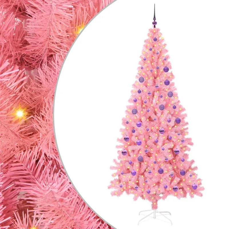 Kalėdų eglutė su 300 LED s stovu Rožinė 180 cm PVC