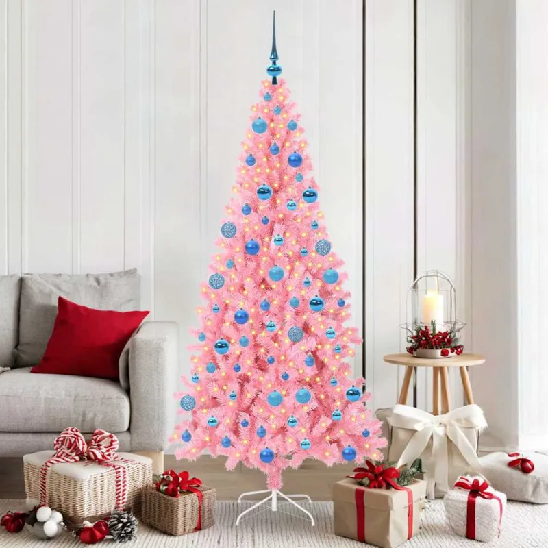 Kalėdų eglutė su 300 LED s stovu Rožinė 180 cm PVC