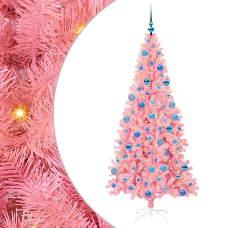 Kalėdų eglutė su 300 LED s stovu Rožinė 180 cm PVC