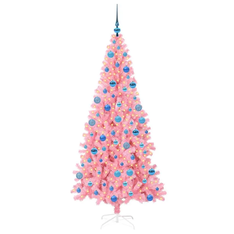 Kalėdų eglutė su 300 LED s stovu Rožinė 180 cm PVC