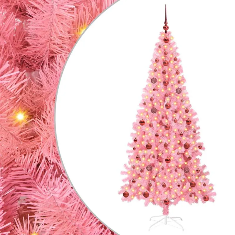 Kalėdų eglutė su 300 LED s stovu Rožinė 210 cm PVC