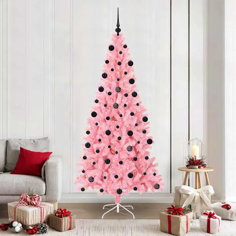 Kalėdų eglutė su 300 LED s stovu Rožinė 210 cm PVC