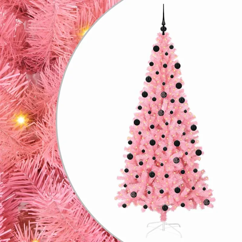 Kalėdų eglutė su 300 LED s stovu Rožinė 210 cm PVC