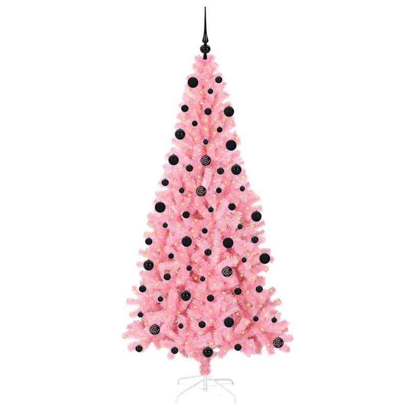 Kalėdų eglutė su 300 LED s stovu Rožinė 210 cm PVC