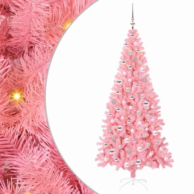 Kalėdų eglutė su 300 LED s stovu Rožinė 210 cm PVC