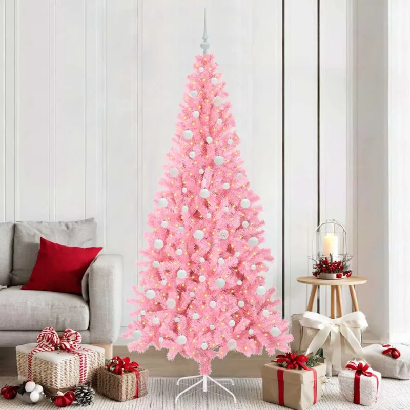 Kalėdų eglutė su 300 LED s stovu Rožinė 210 cm PVC