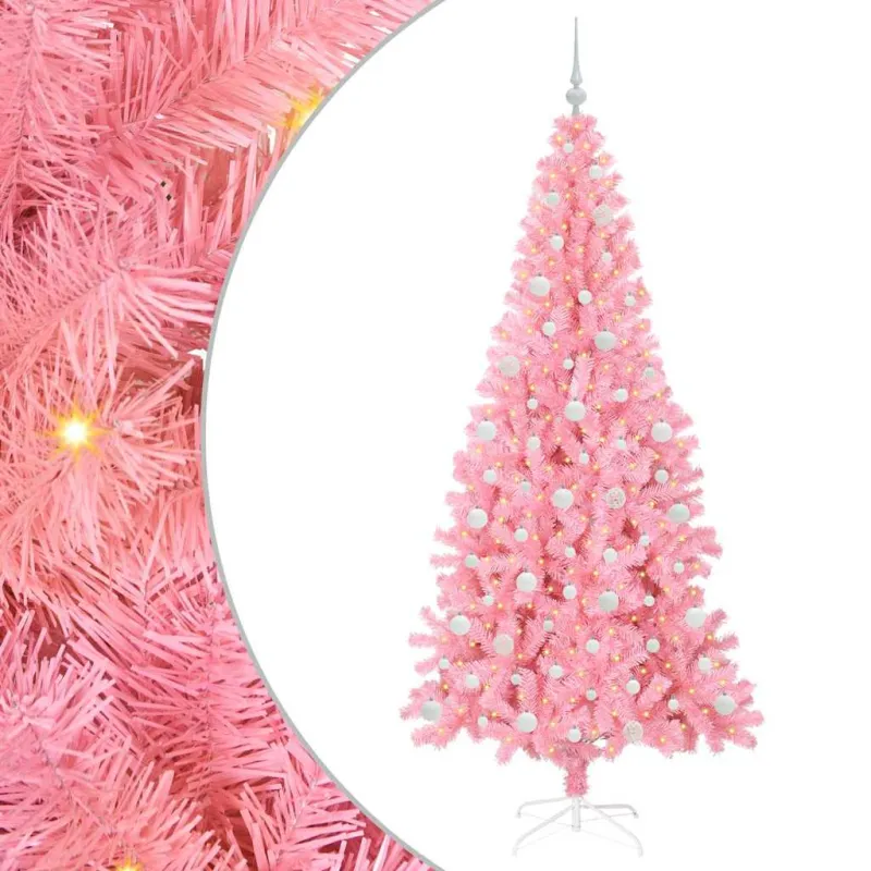 Kalėdų eglutė su 300 LED s stovu Rožinė 210 cm PVC