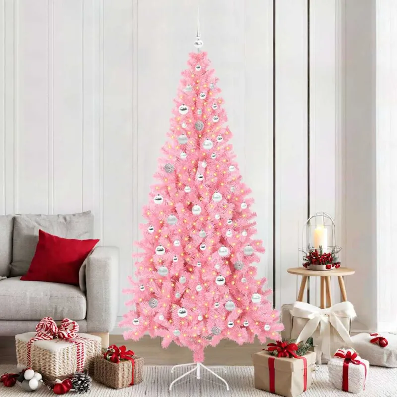 Kalėdų eglutė su 300 LED s stovu Rožinė 210 cm PVC